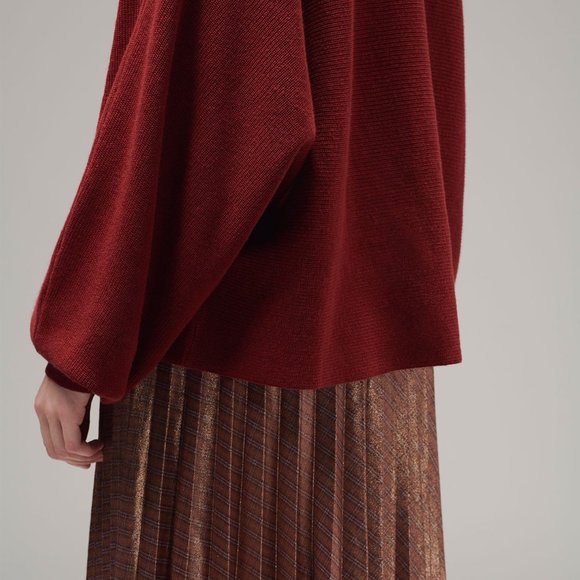 Ladies' Mock Collar Sweater MERLOT (LYK-011) - Picture 5 of 7